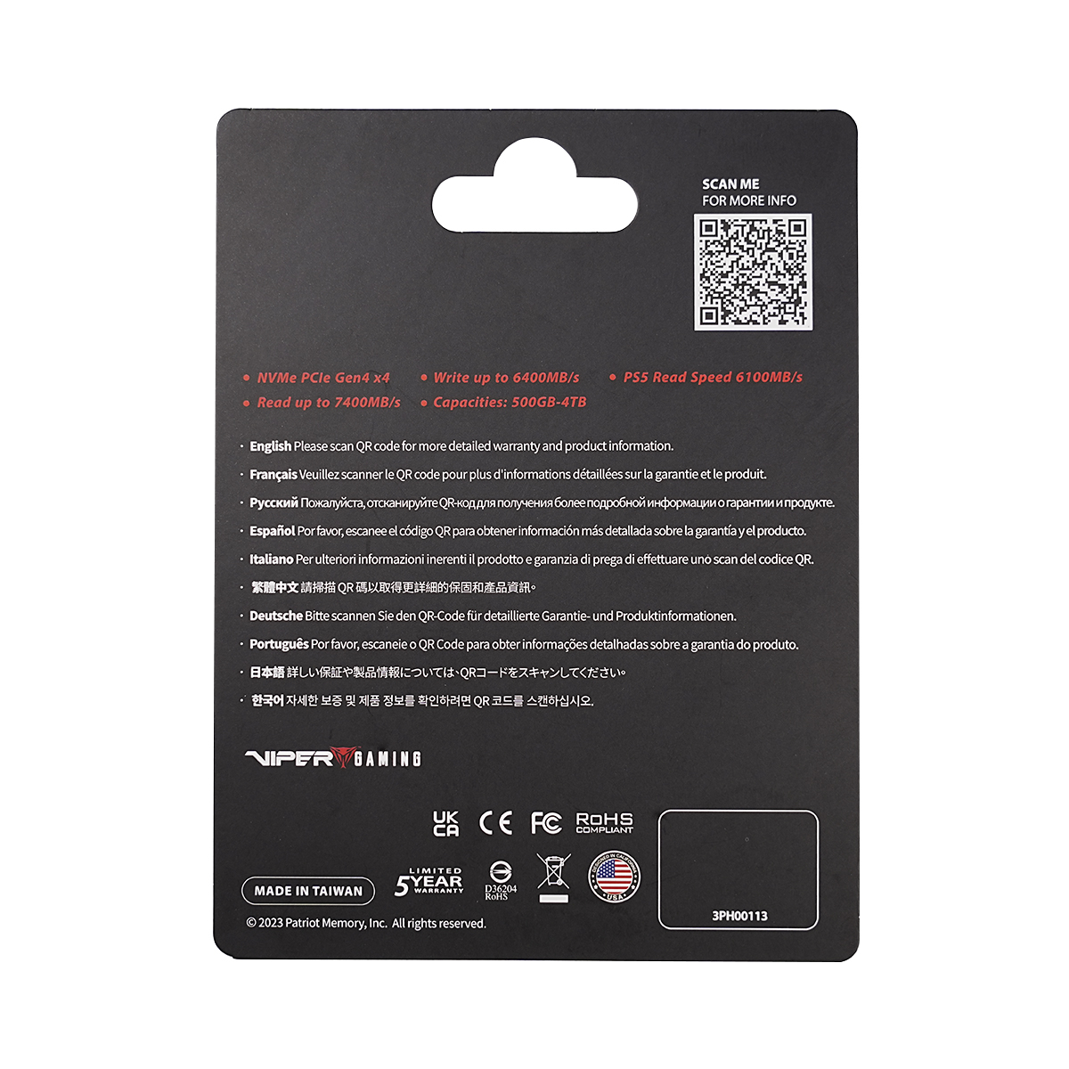 Patriot Viper VP4300 Lite 1TB 7400/6400MB/s NVMe M.2 SSD Disk (VP4300L1TBM28H)