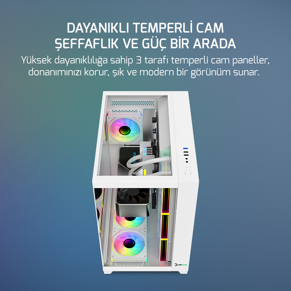 GamePower Warcry TopGlass 4xARGB Temperli Cam ATX Beyaz Gaming (Oyuncu) Kasa